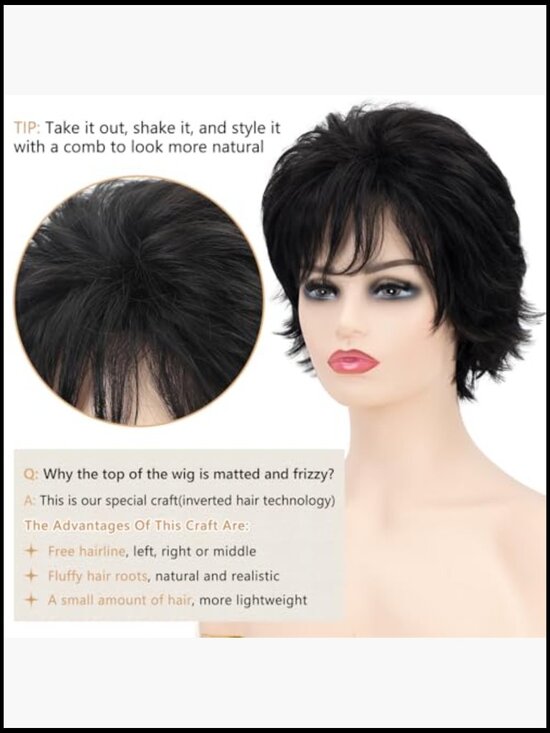 Short Curly Wigs for Women Shaggy Layered Pixie Cut with Bangs Heat Synthetic